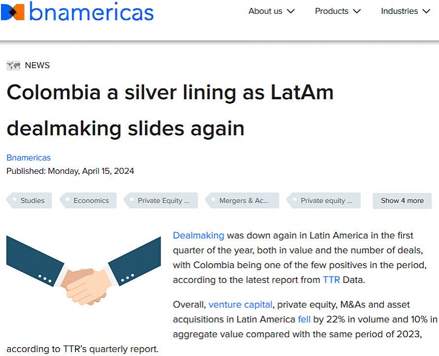Colombia a silver lining as LatAm dealmaking slides again